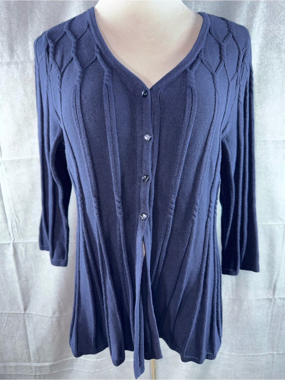 3159-croft & barrow Navy V-Neck Button-Front Cardigan